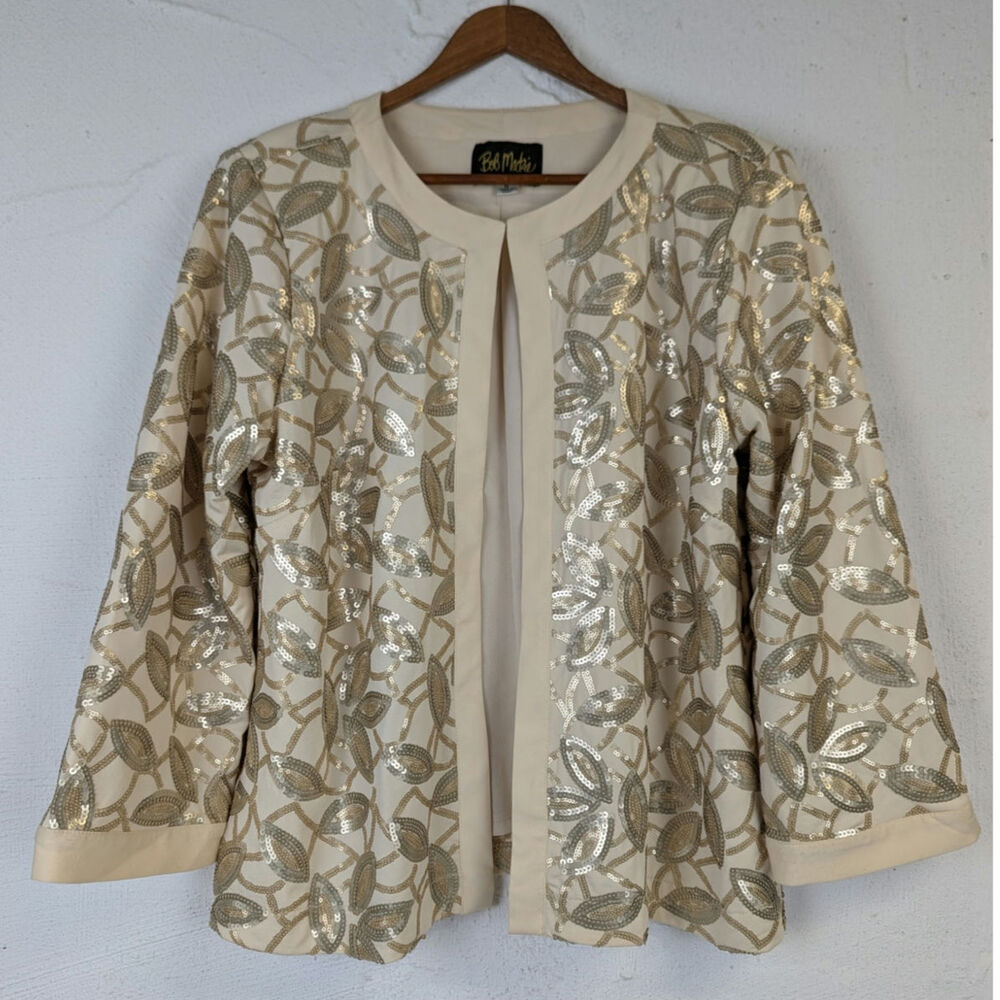 Bob Mackie Sequined Jacket Gold Silver Cocktail Party Holiday Womens Medium